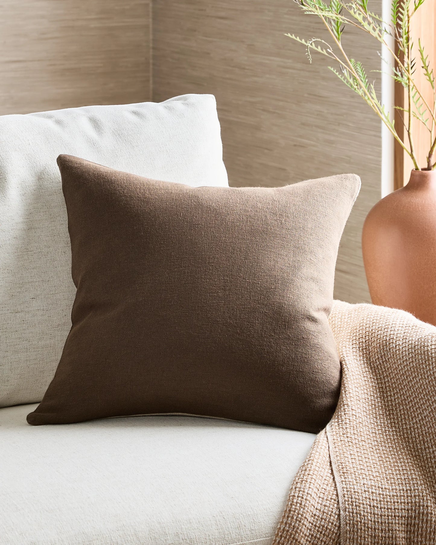 Reversible Linen Bamboo Pillow Cover - 20x20 / Brown/Natural