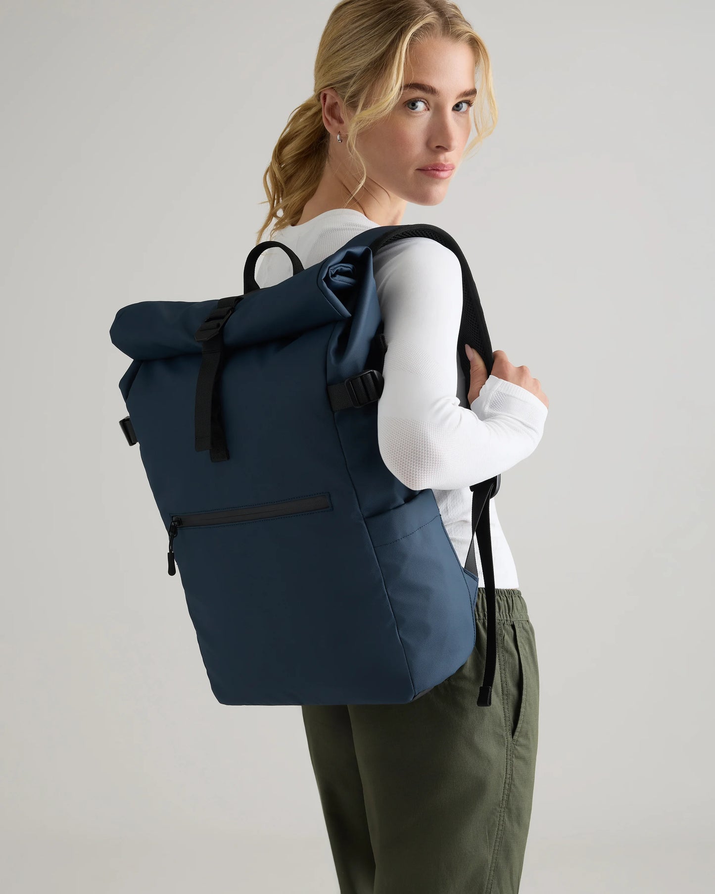 Weather Proof Roll-Top Backpack - One Size / Navy