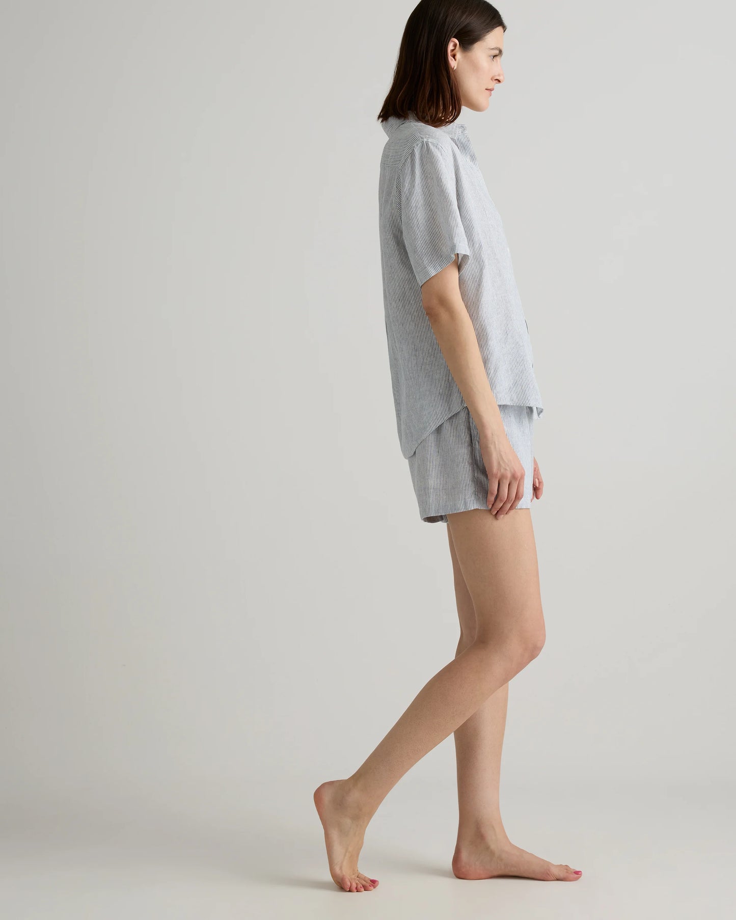 100% European Linen Shorts Pajama Set - XS / French Blue