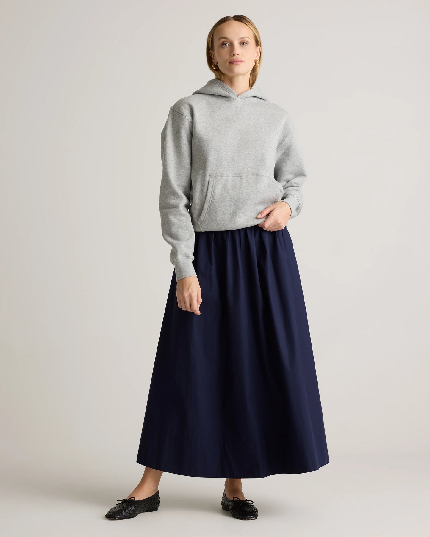 100% Organic Cotton Poplin A-line Maxi Skirt - XS / Black