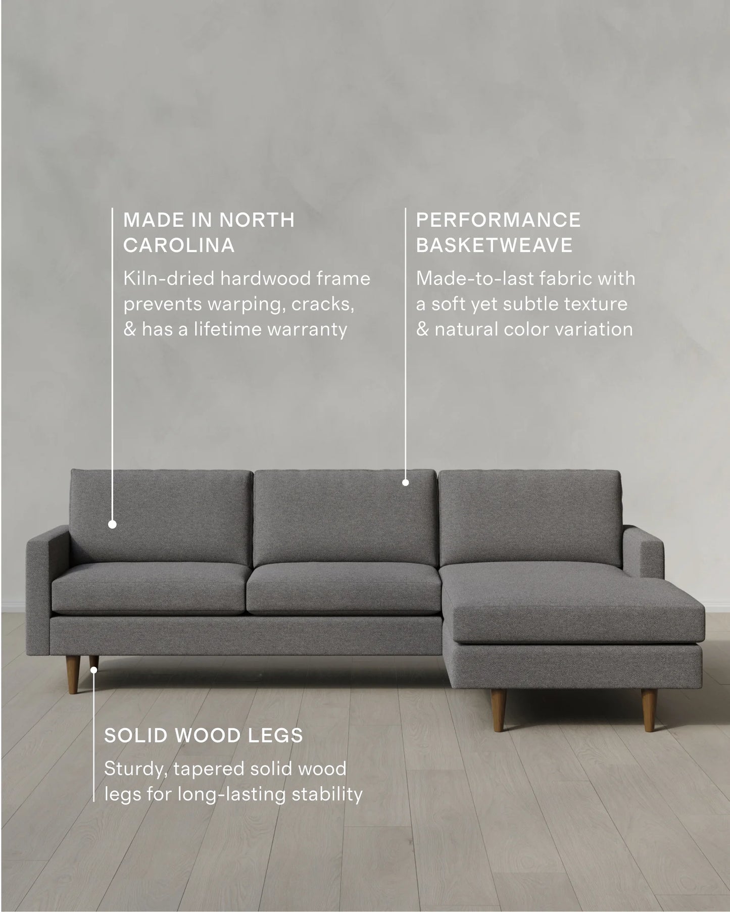 Atlas Midcentury Chaise Sectional in Performance Basketweave - 106" Right Arm / Navy