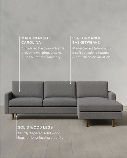 Atlas Midcentury Chaise Sectional in Performance Basketweave - 106" Right Arm / Navy
