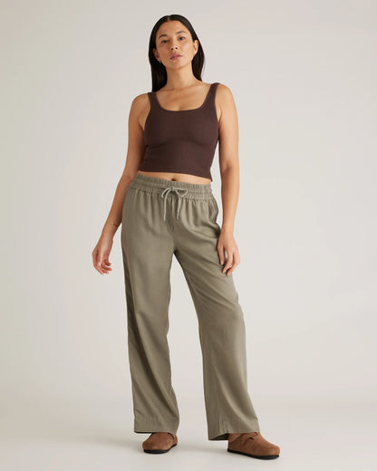 Vintage Wash Tencel Wide Leg Pants - XS / Olive
