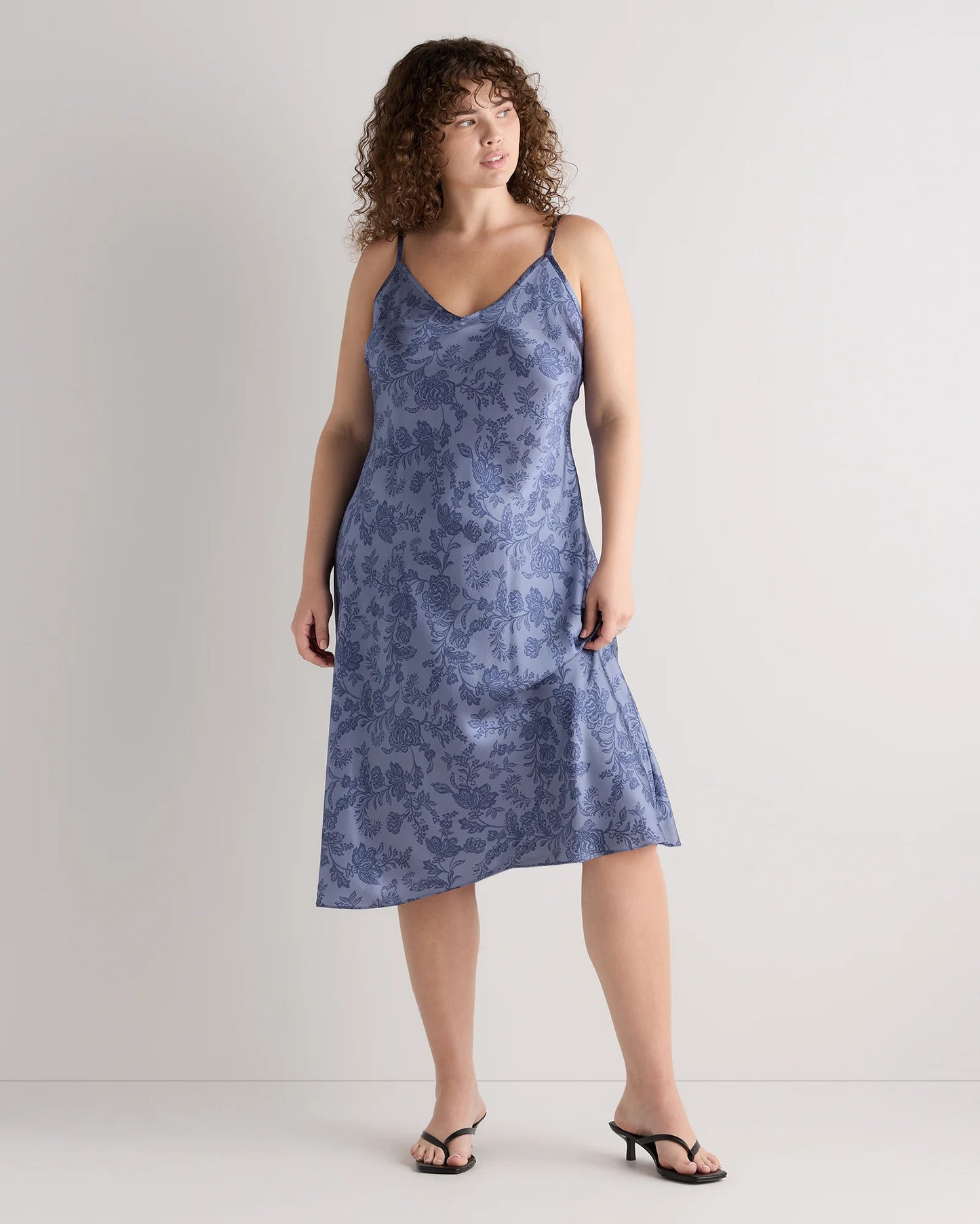 100% Washable Silk Slip Dress - 1X / Champagne
