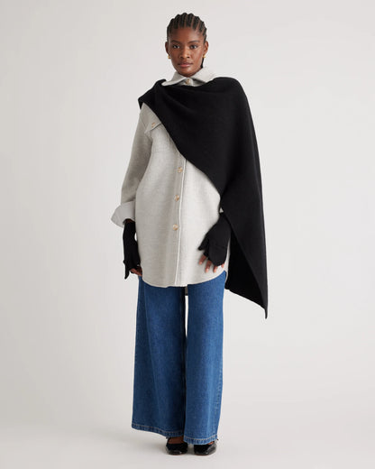Mongolian Cashmere Ribbed Wrap - One Size / Heather Grey