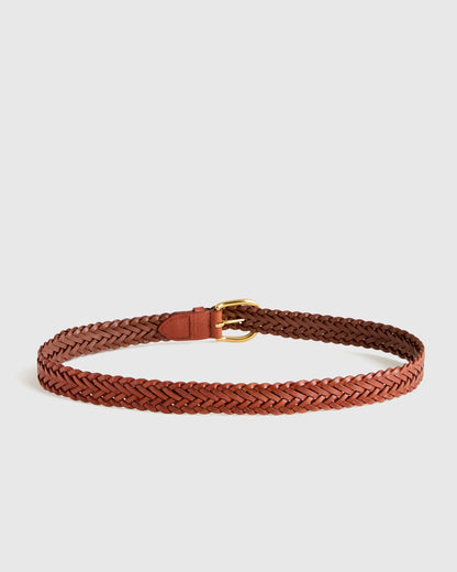 Josie European Leather Braided Belt - XS / Saddle