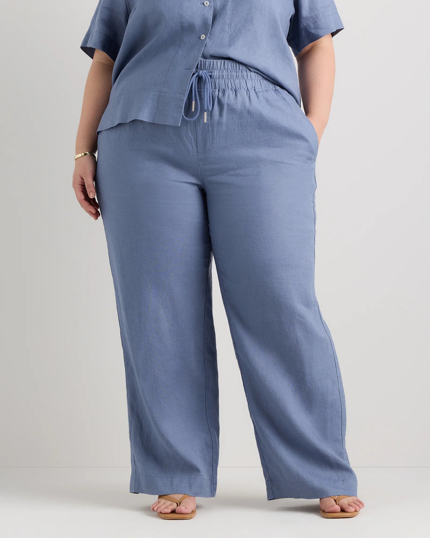 100% European Linen Wide Leg Pants - 1X / Bayberry Olive