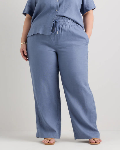100% European Linen Wide Leg Pants - 1X / Bayberry Olive