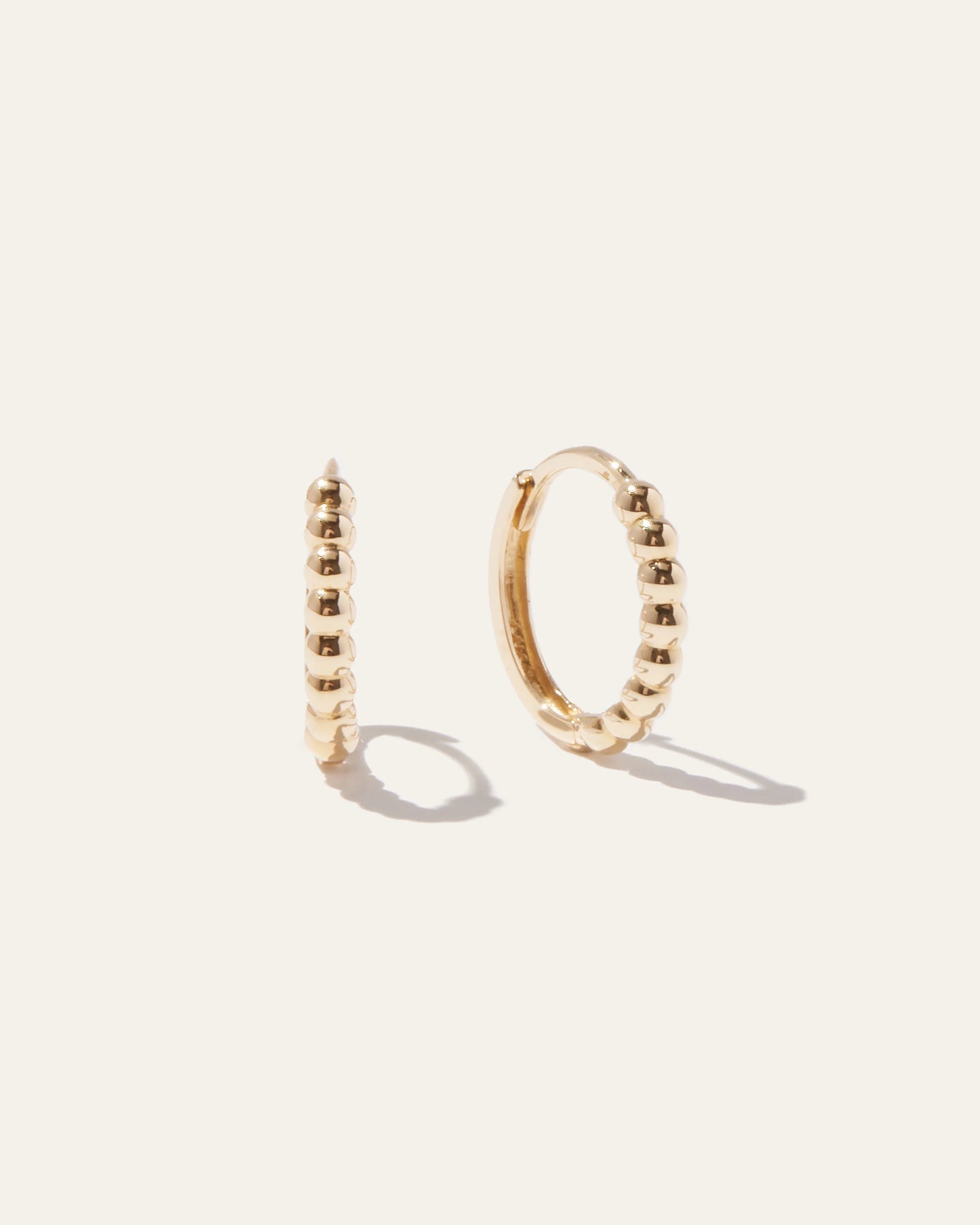 14K Gold Beaded Hoops - One Size / White Gold