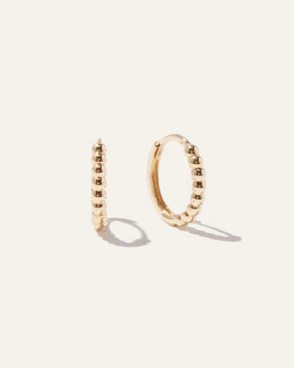 14K Gold Beaded Hoops - One Size / White Gold