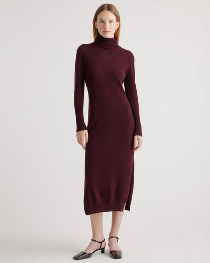 Mongolian Cashmere Turtleneck Midi Sweater Dress - XS / Charcoal