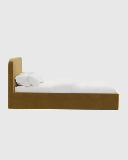Curved Bed in Performance Velvet - Full / Walnut