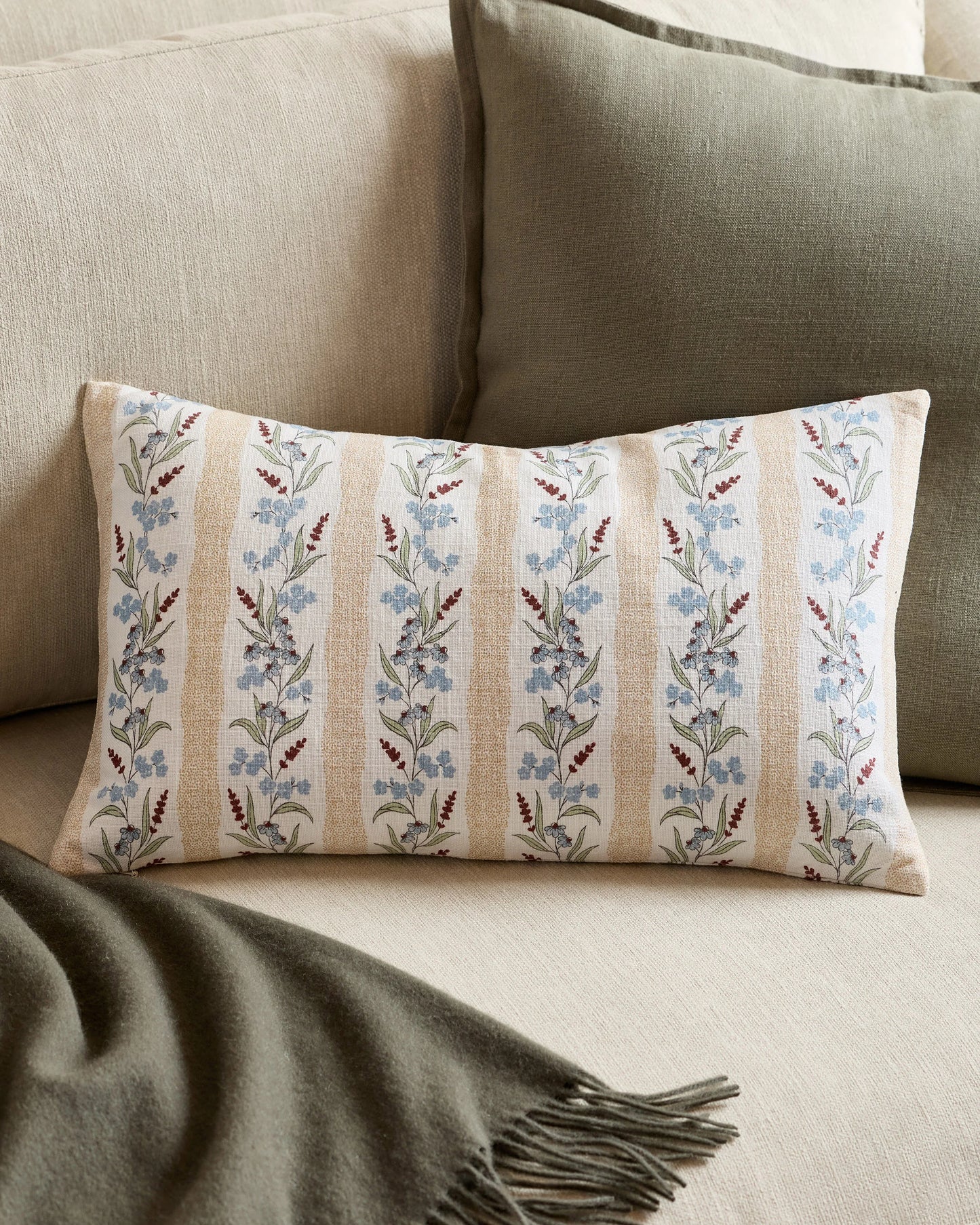 Wildflower Cotton Pillow Cover - 12x20 / Tan Stripe