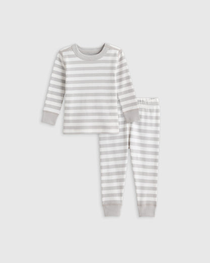 100% Organic Cotton Long Sleeve and Pant Pajama Set - 12-18M / Navy Stripe