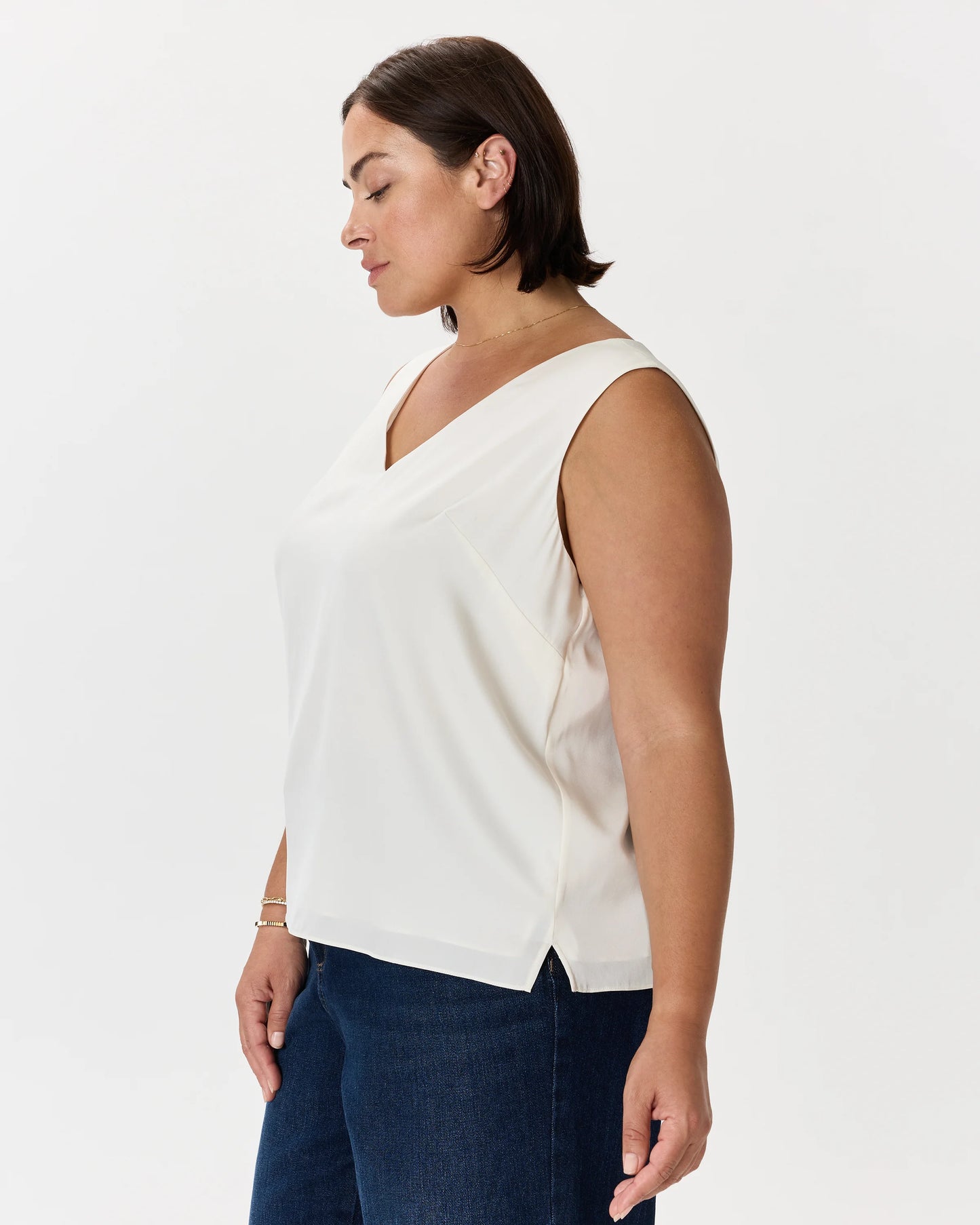 Washable Stretch Silk Tank - 1X / Navy