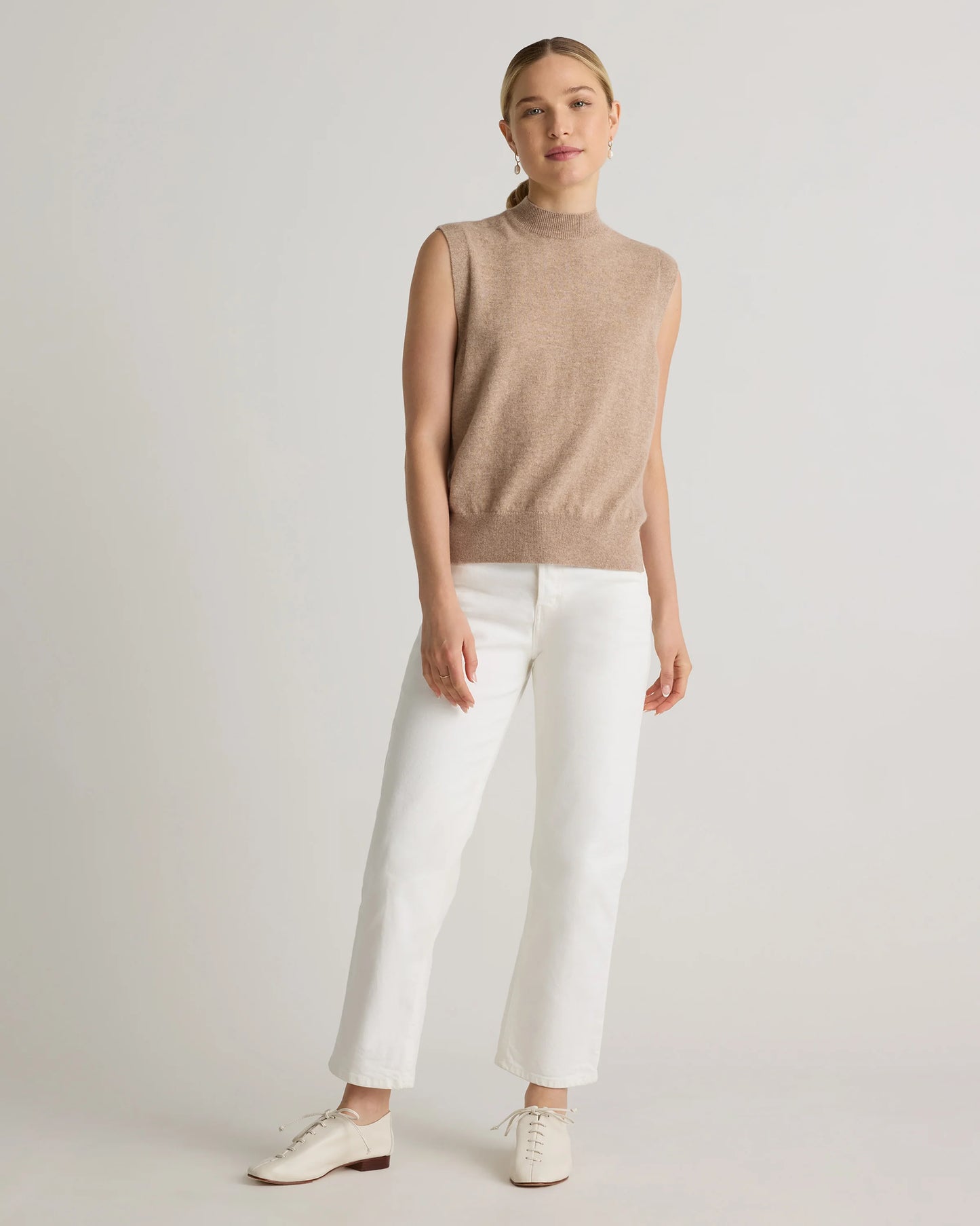 Mongolian Cashmere Mock Neck Sweater Vest - XS / Oatmeal
