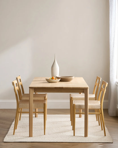 Solid Oak Dining Chair with Paper Cord Seat (Set of 2) - Set of 2 / Light Oak