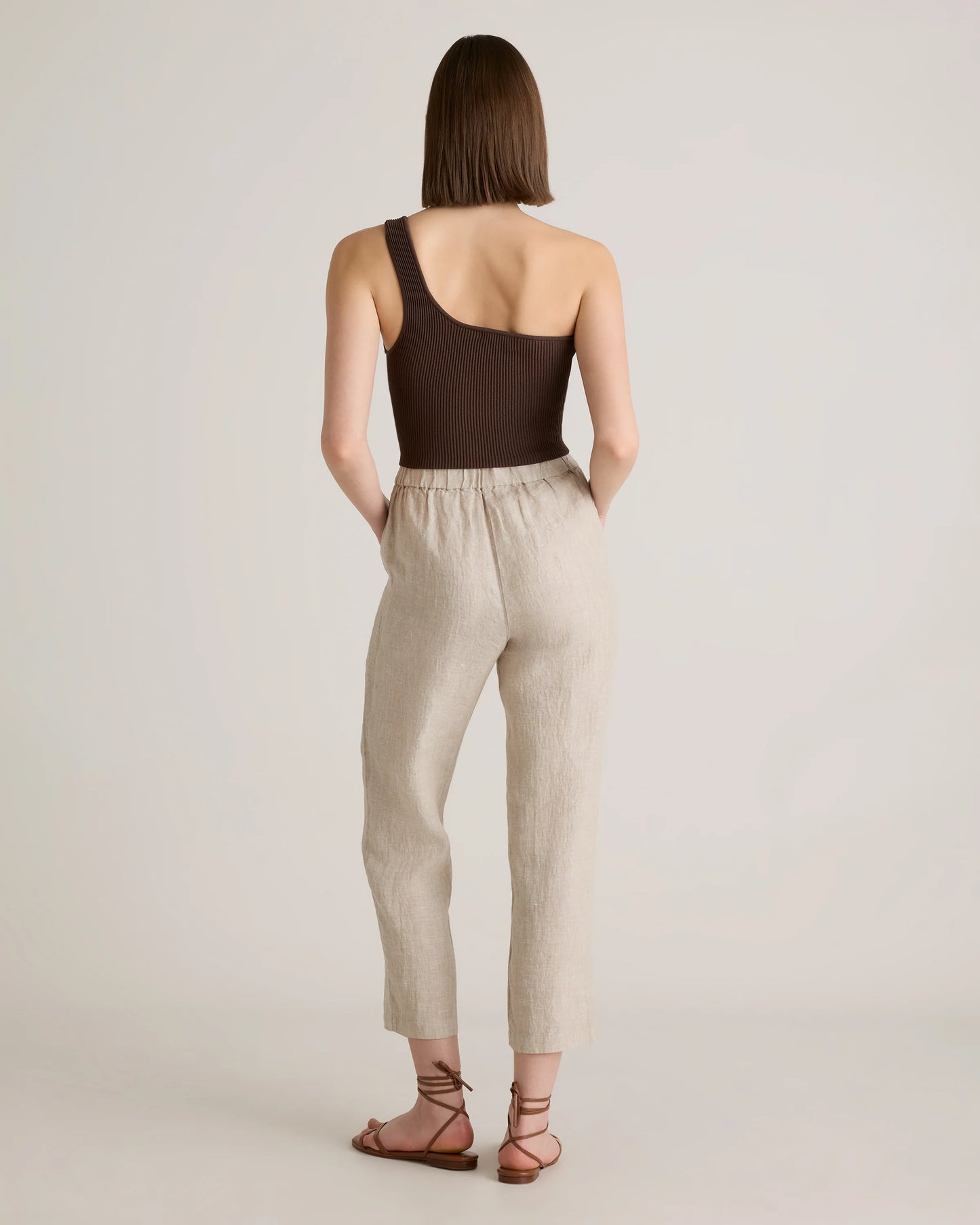 100% European Linen Tapered Ankle Pants - XS / Blue Pinstripe