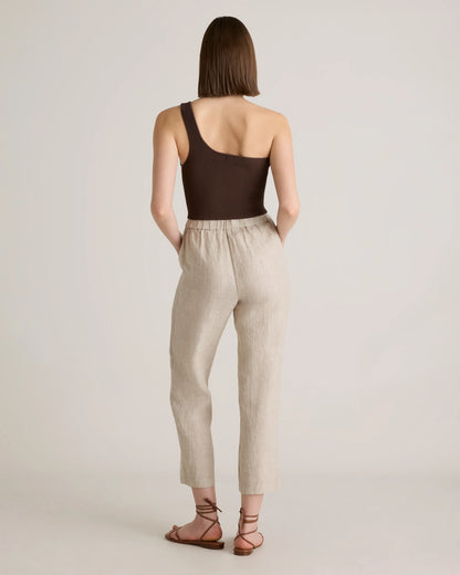 100% European Linen Tapered Ankle Pants - XS / Blue Pinstripe