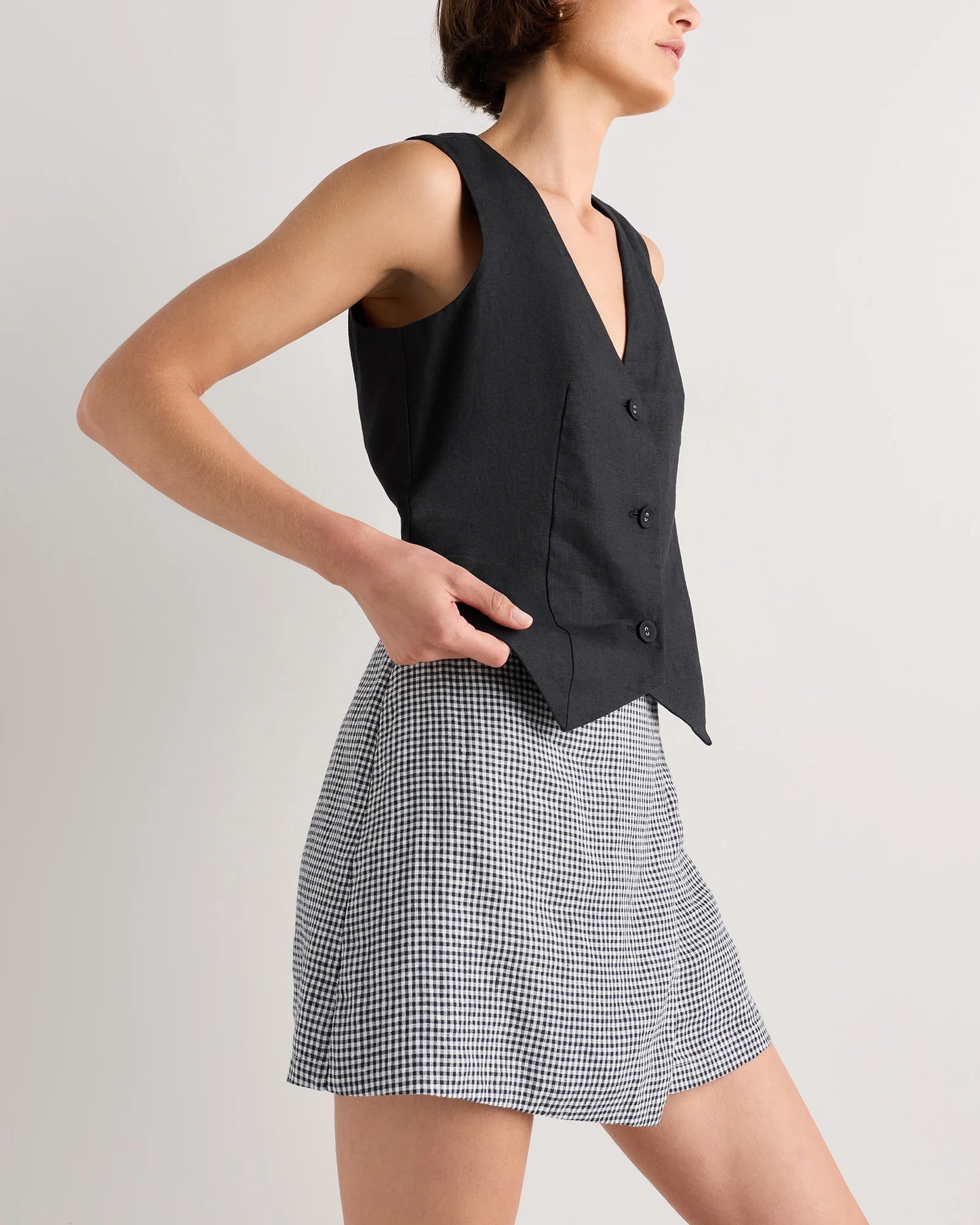 100% European Linen Skort - XS / Classic Mini Gingham