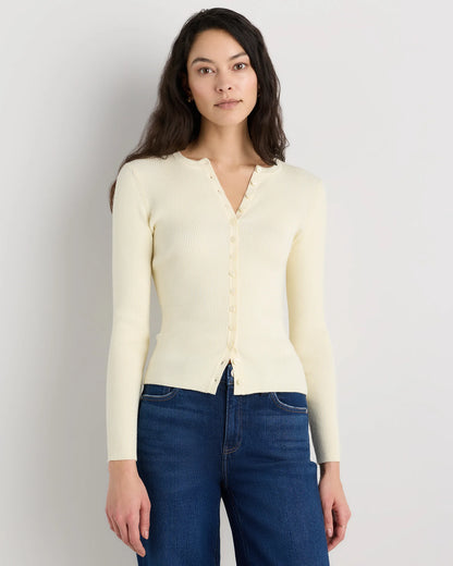 Cotton Cashmere Fitted Ribbed Cardigan - XS / Mocha Heather
