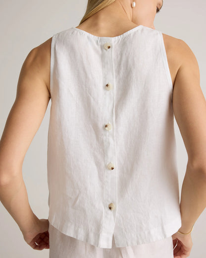 100% European Linen Cropped Tank - XS / Taupe Brown Gingham