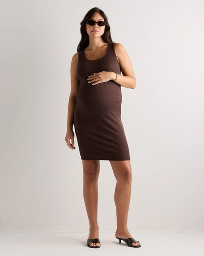 Bamboo Rib Maternity Sleeveless Mini Dress - XS / Black