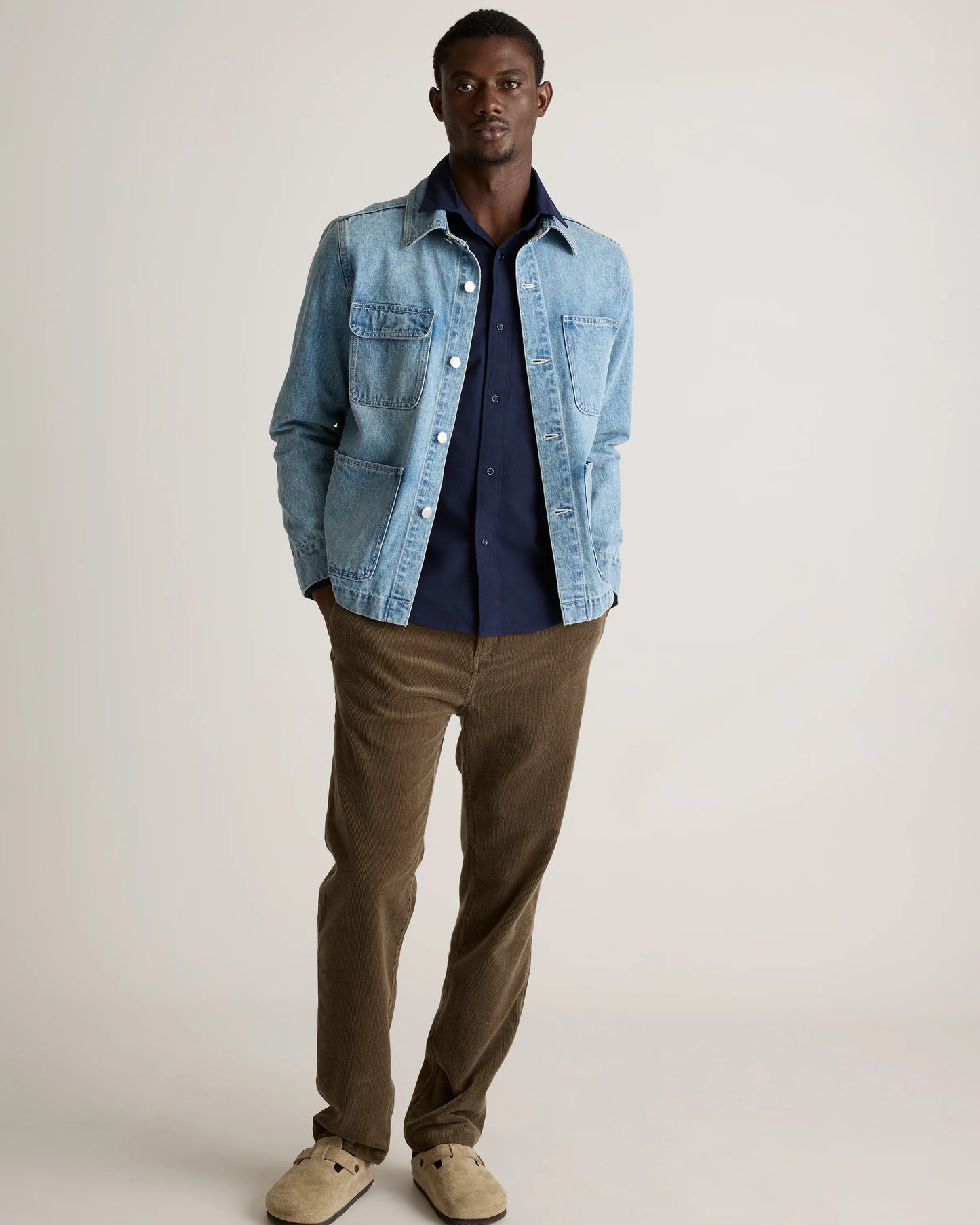 Organic Cotton Stretch Textured Twill Shirt - S / Navy