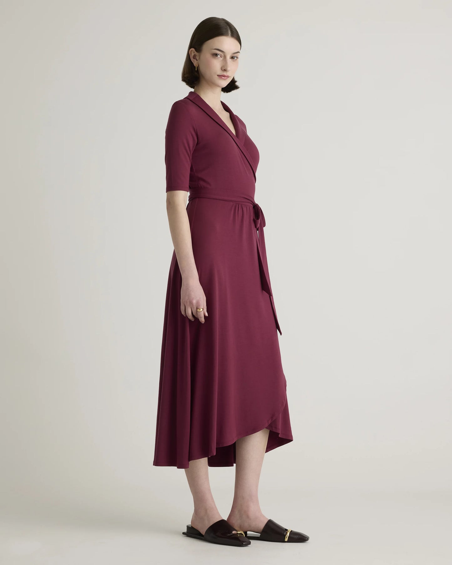 Tencel Jersey Midi Wrap Dress - XS / Brown