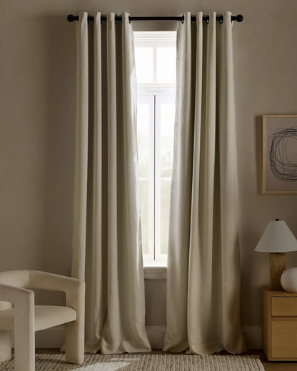 European Linen Grommet True Blackout Curtain - Single Panel - 48x84 / White