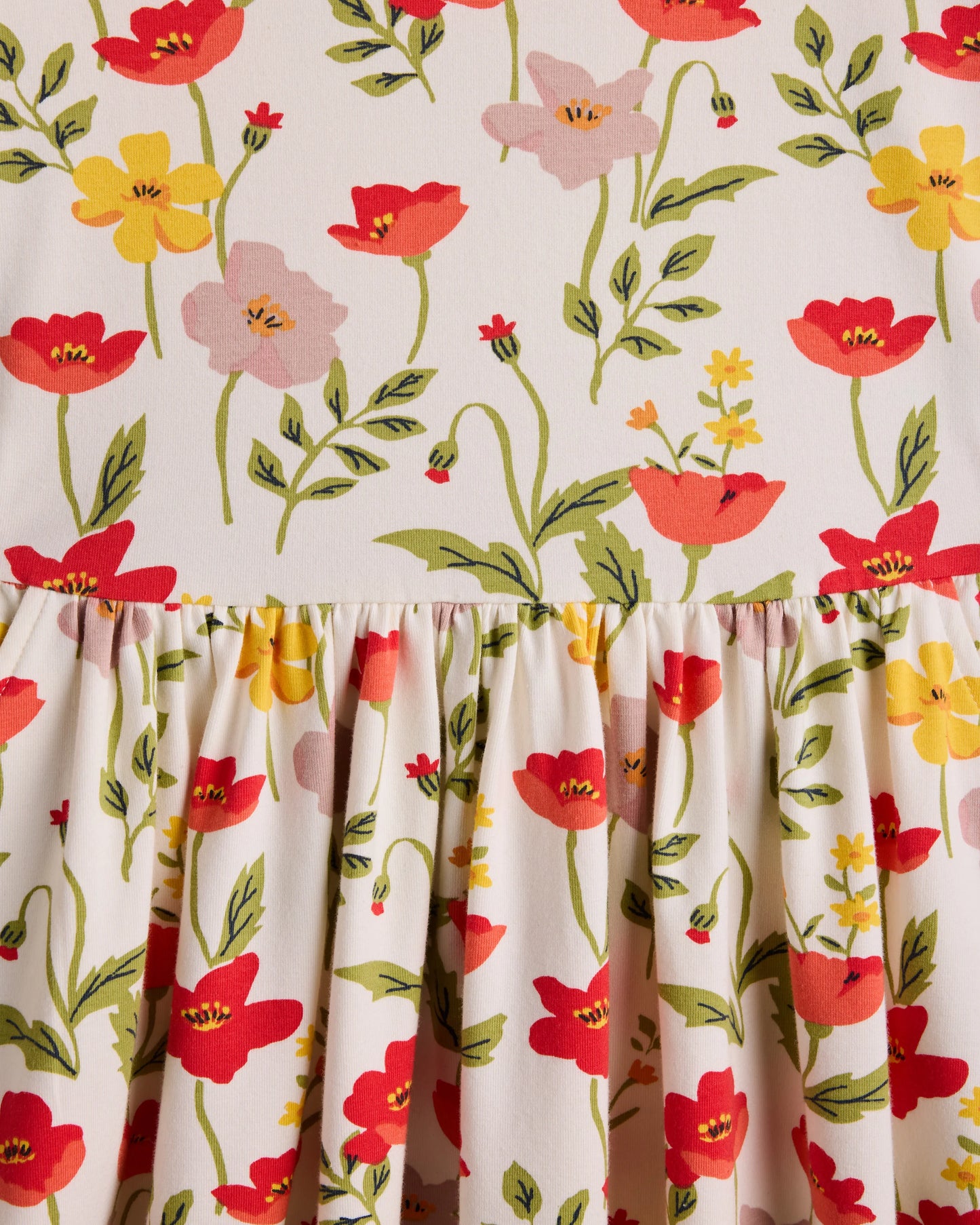 Organic Cotton Long Sleeve Skater Dress - 6 / Red Poppy Garden