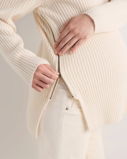 Mongolian Cashmere Ribbed Side Zip Maternity Sweater - XS / Heather Vintage Pink