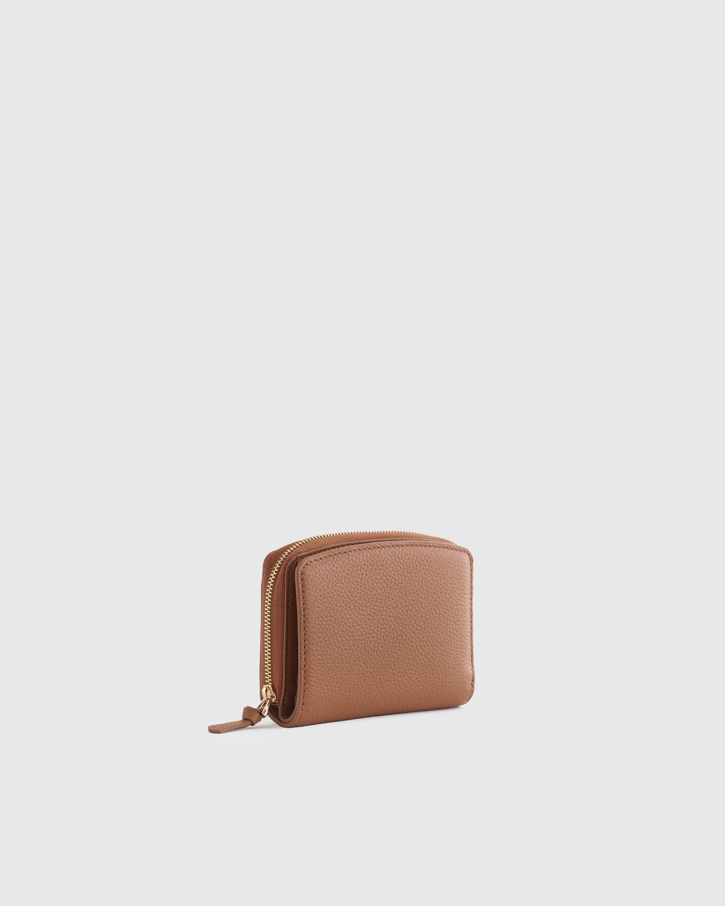 Italian Pebbled Leather Compact Wallet - One Size / Cognac