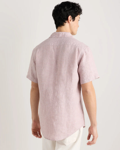 100% European Linen Relaxed Short Sleeve Shirt - XS / Taupe Brown Chambray