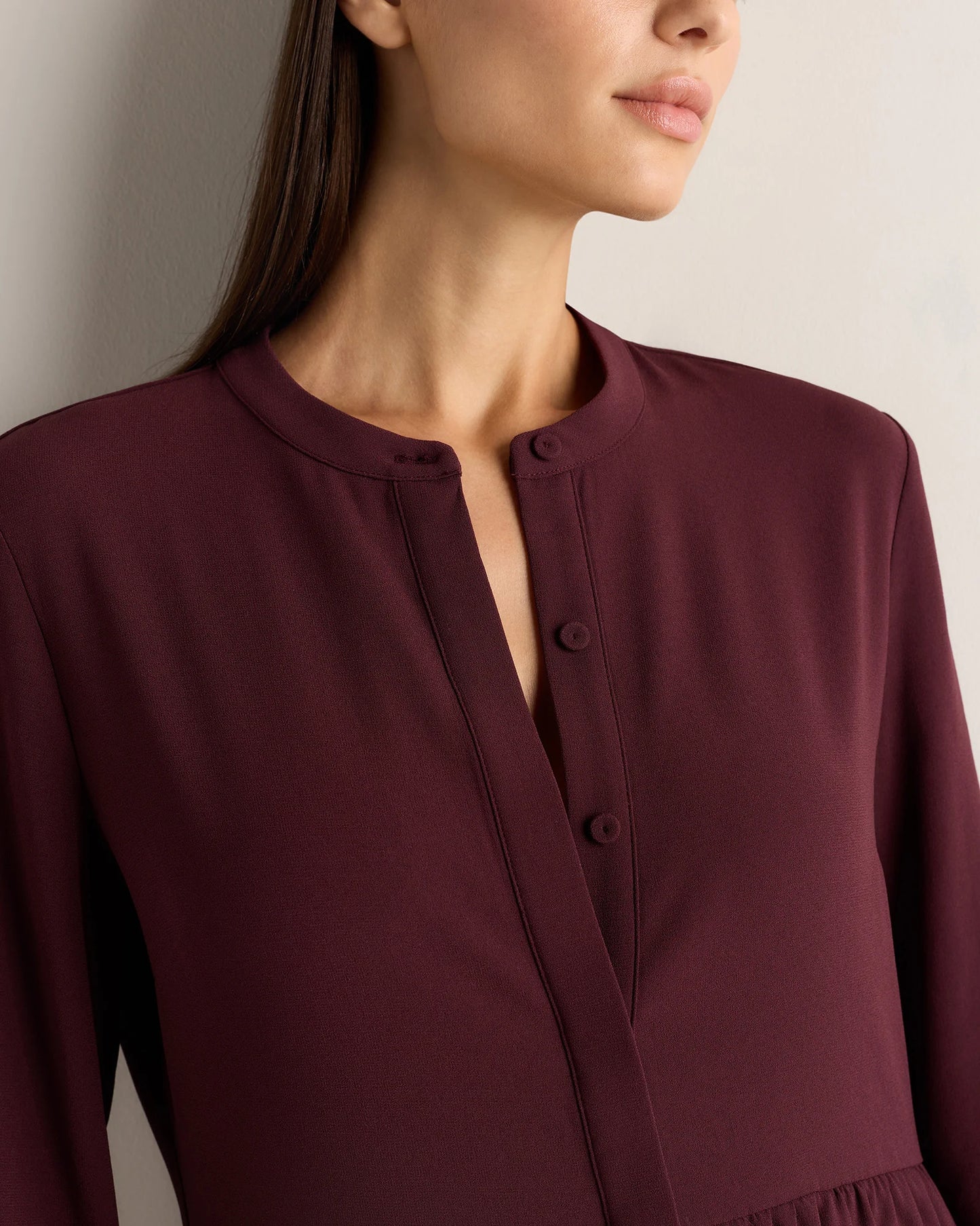 Fluid Crepe Shirt Dress - XS / Wine Tasting Red