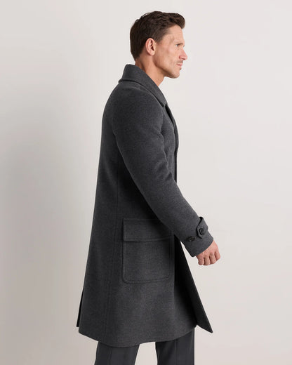 Wool Cashmere Double-Breasted Officer Topcoat - S / Heather Charcoal
