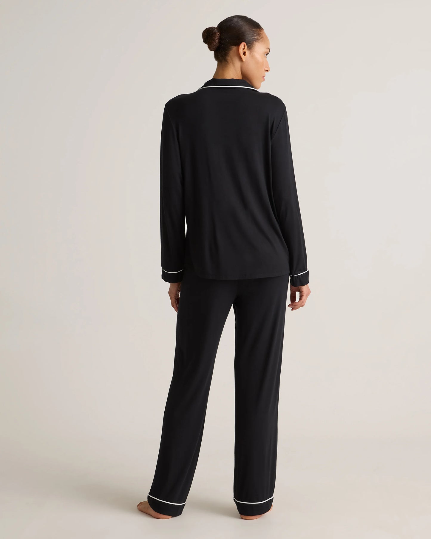 Bamboo Jersey Long Sleeve Pajama Set - XS / True Black