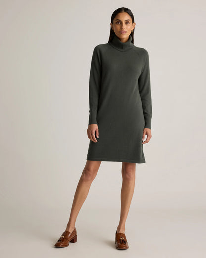 Mongolian Cashmere Turtleneck Sweater Dress - XS / Moss