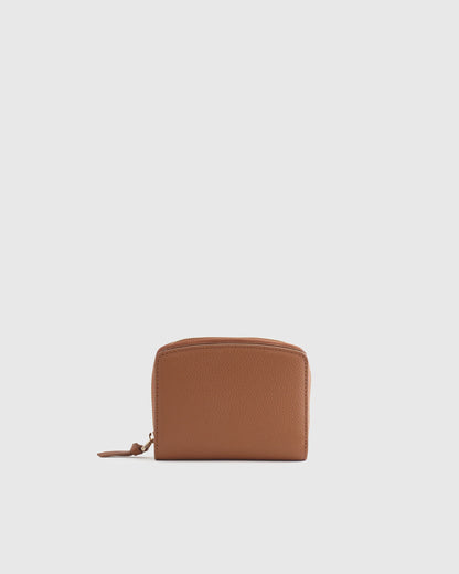 Italian Pebbled Leather Compact Wallet - One Size / Cognac