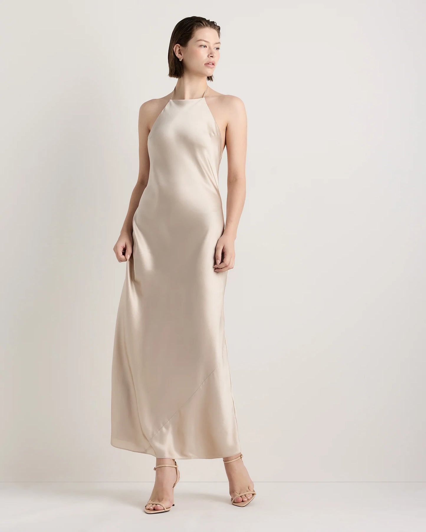 100% Washable Silk Halter Maxi Dress - XS / True Black