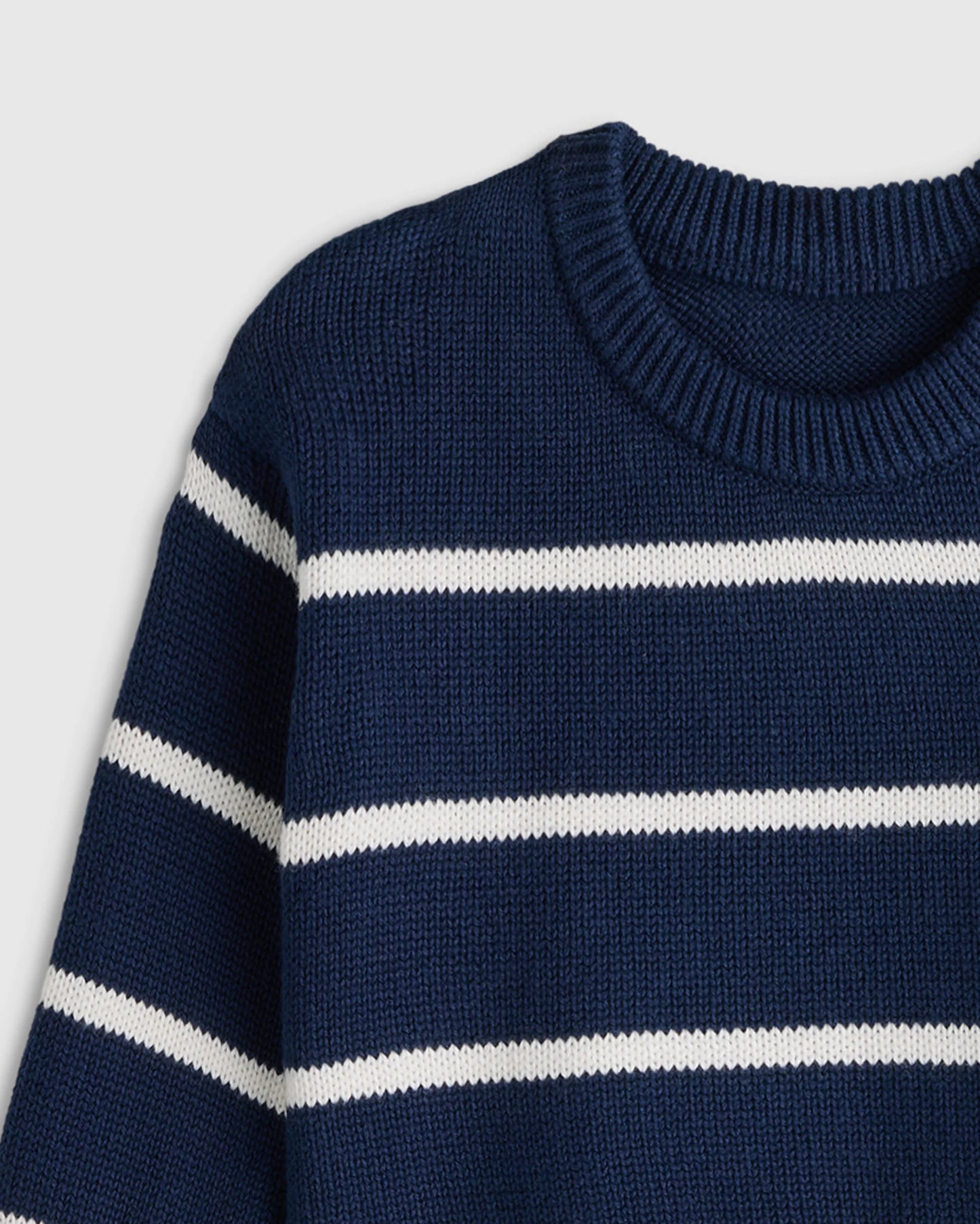 100% Organic Cotton Crewneck Sweater - 9-12M / Navy/White