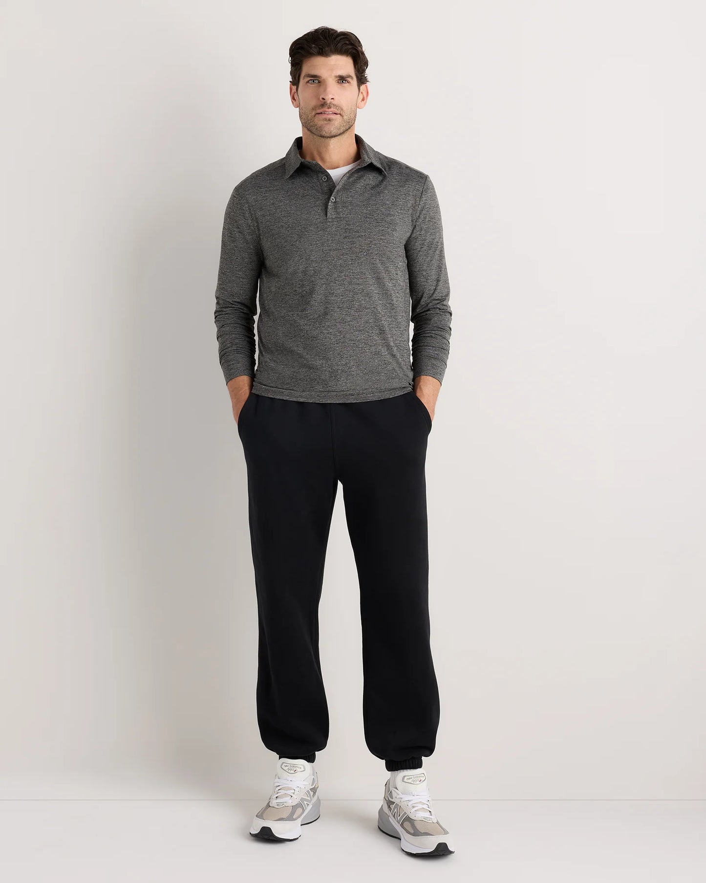 Flowknit Breeze Performance Long Sleeve Polo - XS / Heather Black