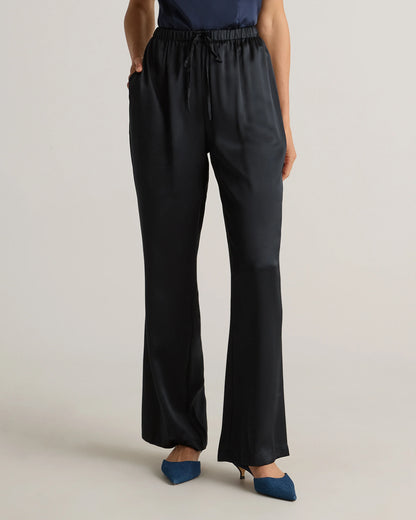 100% Washable Silk Drawstring Wide Leg Pants - XS / Black