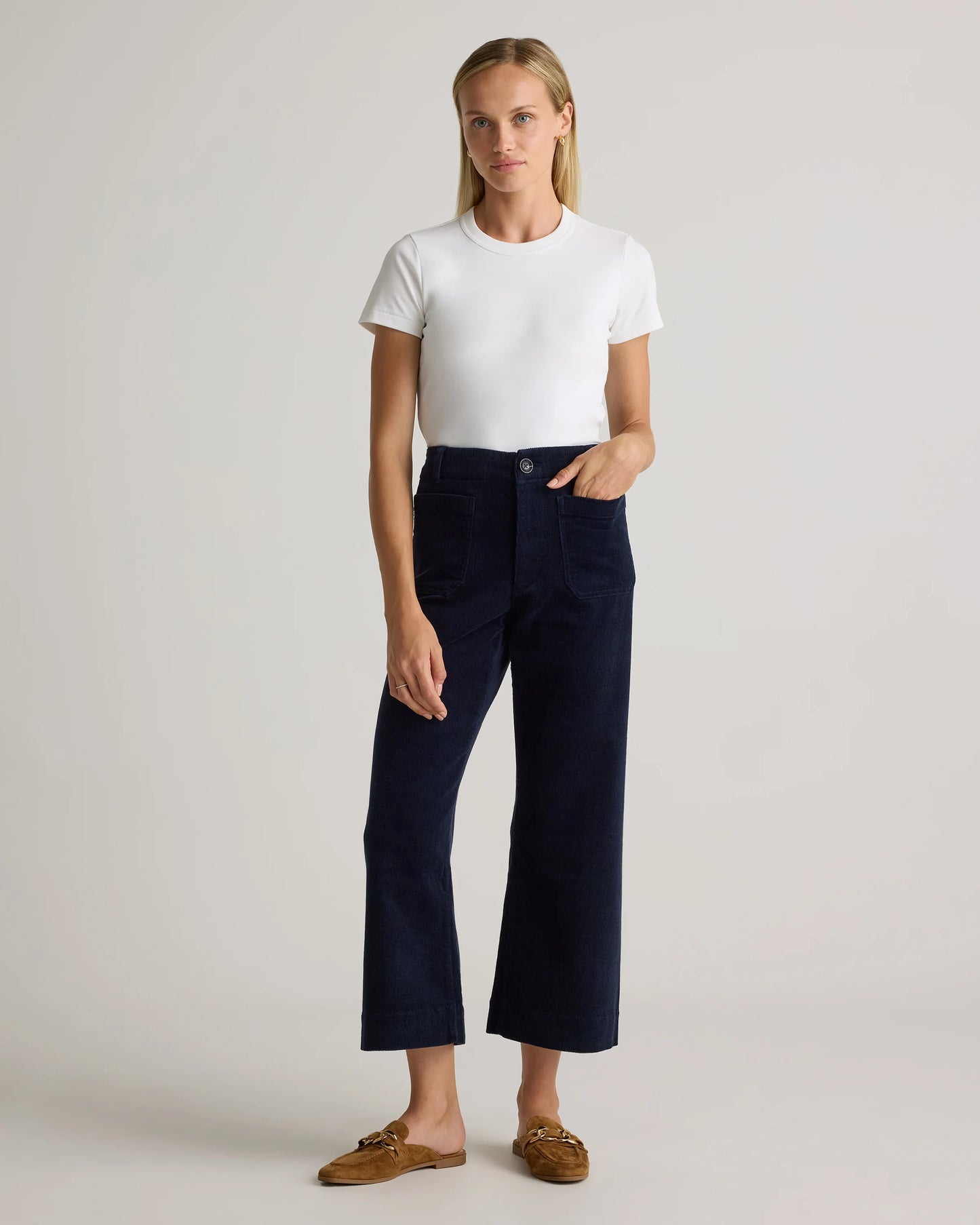 Organic Stretch Corduroy Cropped Wide Leg Pants - 0 / Black