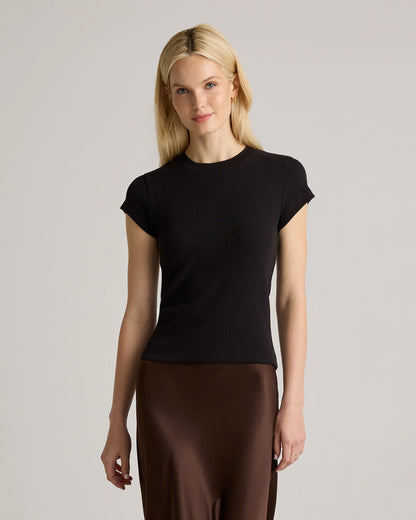 Organic Cotton Micro-Rib Crewneck Tee - XS / Heather Oatmeal