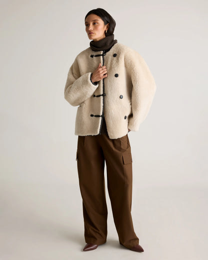 100% Shearling Duffle Jacket - XS / Cream Shearling
