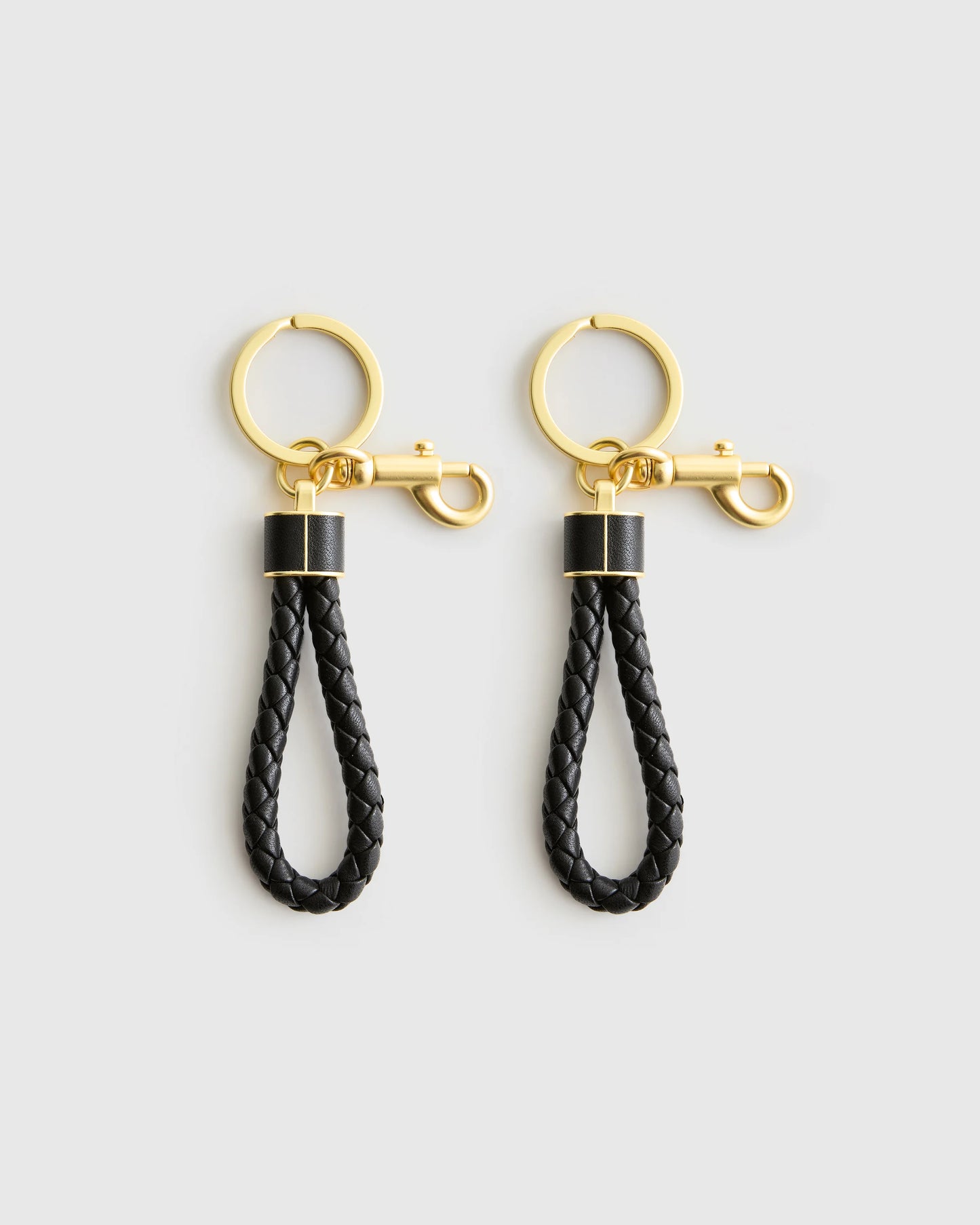 Italian Leather Braided Key Ring (2-Pack) - One Size / Black/Gold