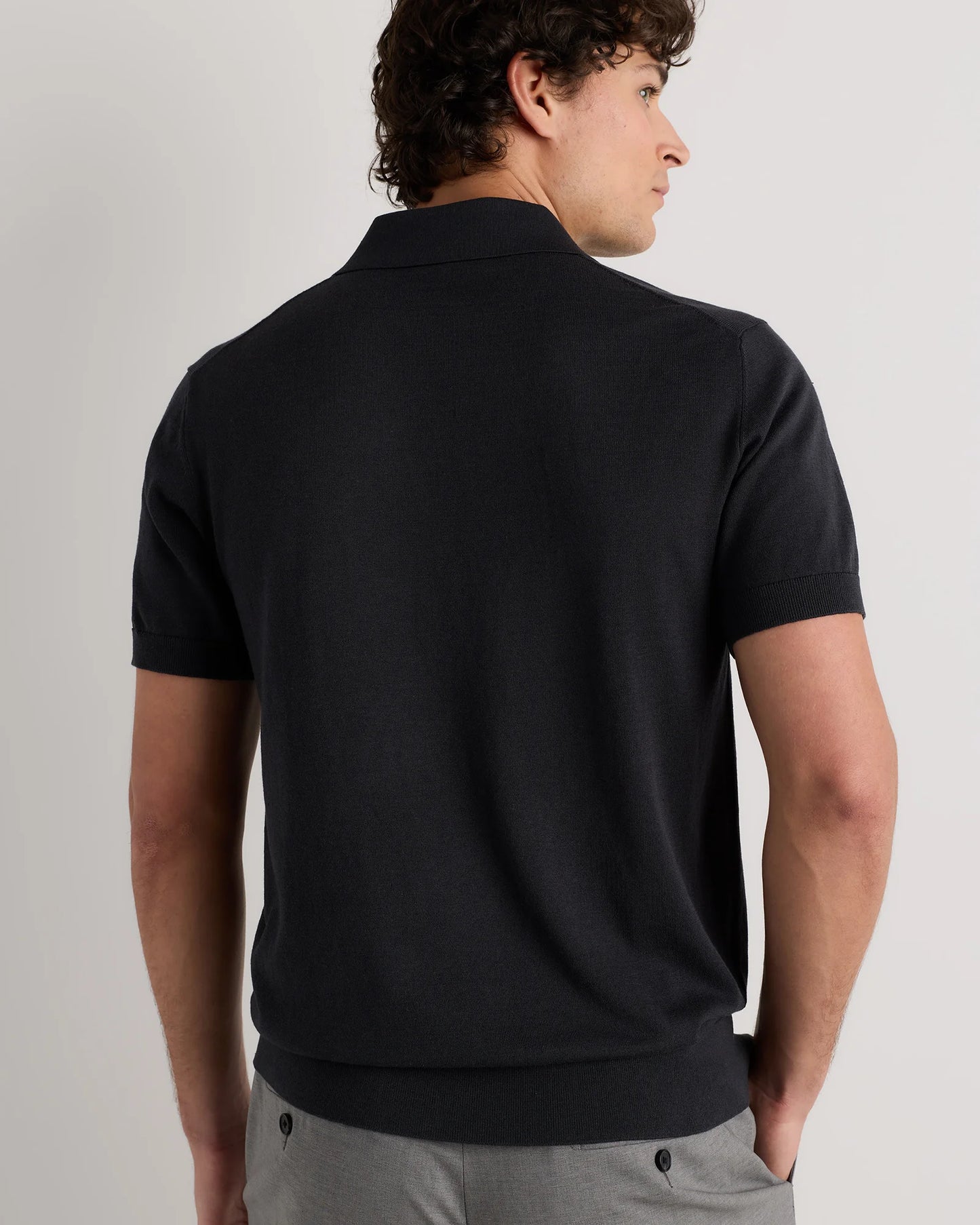 Cotton-Silk Johnny Collar Polo - S / Speckled Beige