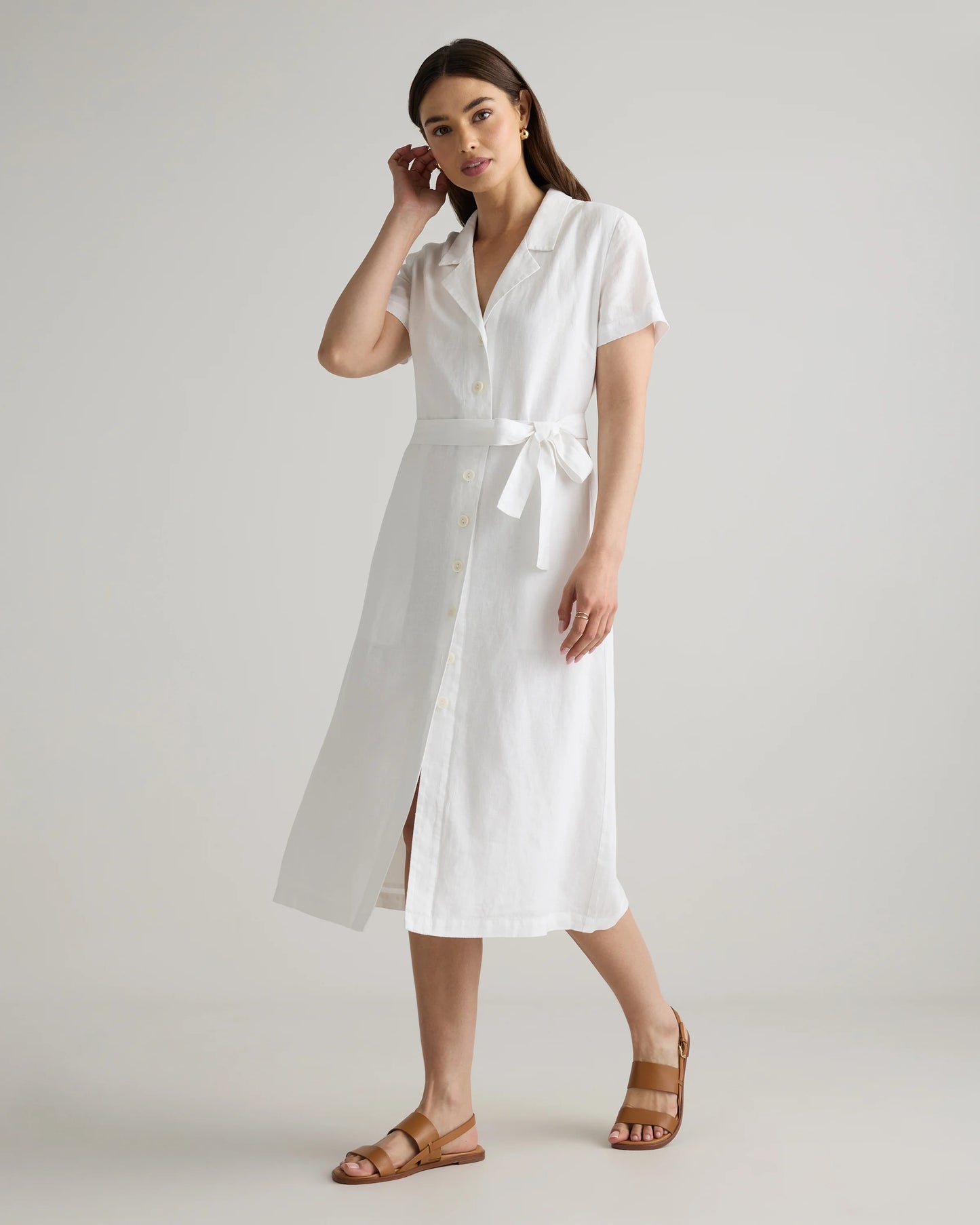 100% European Linen Button Front Dress - XS / Sky Blue Mariner Stripe