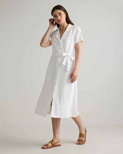 100% European Linen Button Front Dress - XS / Sky Blue Mariner Stripe
